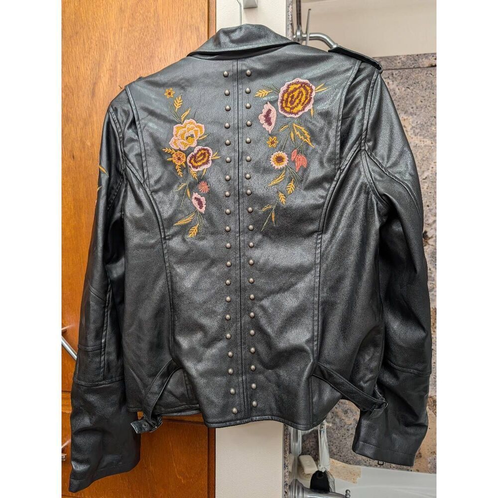 Embroidered Studded Moto Faux Leather Jacket Women's Large Sugarlips - Picture 2 of 16
